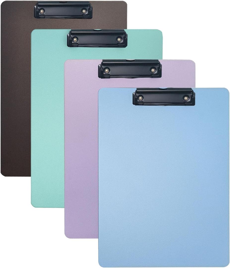 4-Pack Plastic Clipboards, Assorted Colors Clipoard with Low Profile Clip, Clip Boards for Students, Teachers, Doctors, Nurses, 12.3 x 8.8 Inch