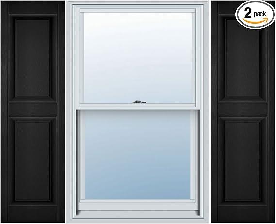 Ekena Millwork Lifetime Vinyl LP2S12X03900BL Standard Two Equal Panel Vinyls, Raised Panel Vinyl Shutters, w/Installation Shutter-Lok's & Matching Screws (Per Pair), 12"W x 39"H, Black
