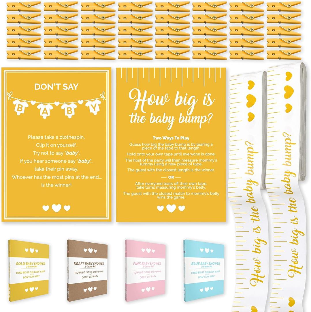 Party Hearty Funny Baby Shower Games for Girl or Boy, Set of 2: How Big is The Bump & Don't Say Baby, Gold