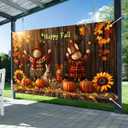 Happy Fall Banner 71x43 Inchs Fall Scarecrow Sunflower Outdoor Indoor Backdrop Banner Autumn Thanksgiving Party Decor Autumn Maple Leaves Pumpkins Backdrop Decorations