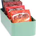 BSTKEY Seasoning Packet Organizer, Food Storage Organizer with Divided 4 Bamboo Wood Compartments, Green Plastic Storage Caddy for Pantry Cabinet, Kitchen Organization Bin for Snacks Spice Packets