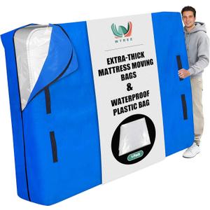 WTREE Double Shield Mattress Bag for Moving and Storage, 8 Reinforced Handles Mattress Cover with Internal Clear Mattress Protector, 170GSM Heavy Duty Tarp Mattress Mover Tool, Queen