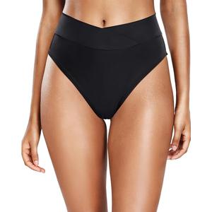 Tempt Me Women Black High Waisted Bikini Bottom Crossover V Cut Bathing Suit Swim Bottom M