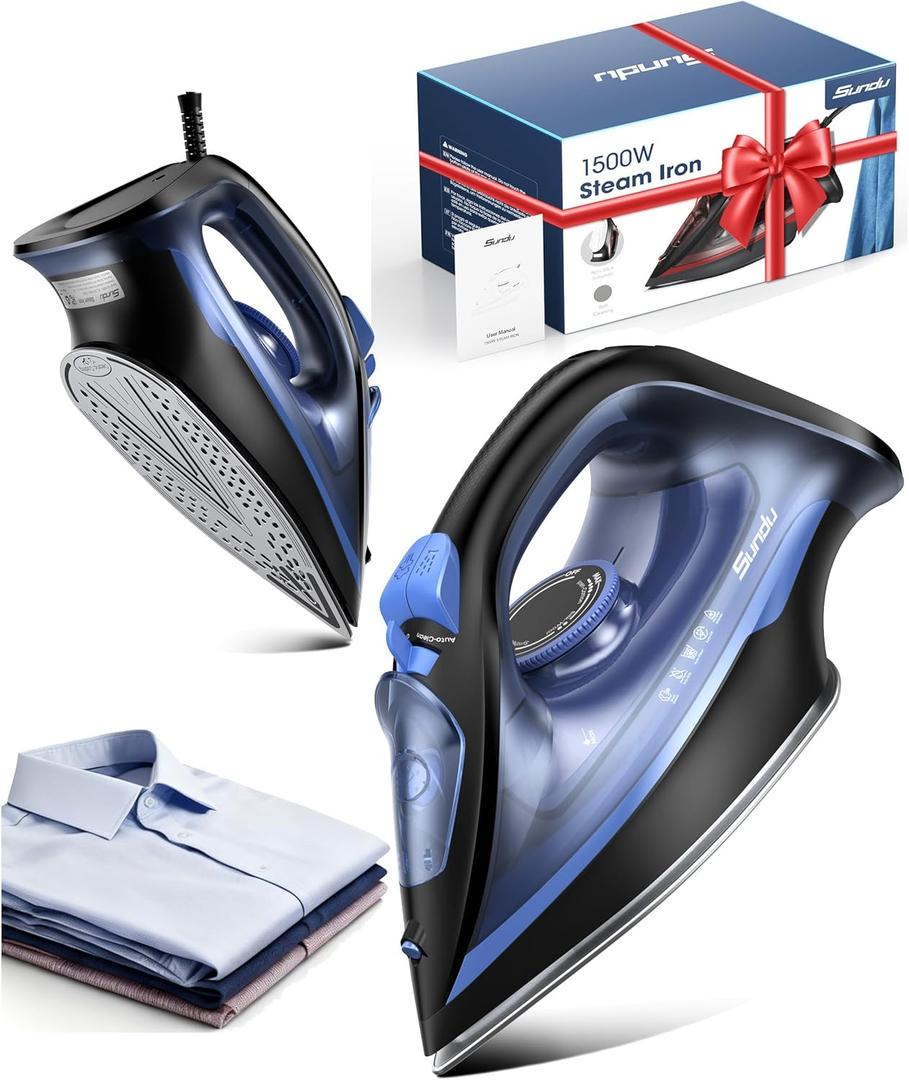 Home Steam 1500W Steam Iron & Vertical Steamer, 350ml Leak-Proof Tank, Auto-Off Safety, Burst of Steam, Self-Clean, Anti-Calc, Anti-Drip, Ceramic Soleplate Dark Blue