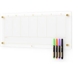 Clear Glass Weekly Dry Erase Calendar Non-Magnetic Whiteboard for Wall, 7 Day to Do List, Menu & Meal Planner White Board for Kitchen Home Office, 23x9.5, 4 Markers Included, Yeoux
