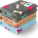 Luciphia 1 Pack 3 Blankets Fluffy Premium Fleece Pet Blanket Flannel Paw Printed Throw for Dog Cat(Medium 30x20'', Grey/Brown/Blue) (Bone)