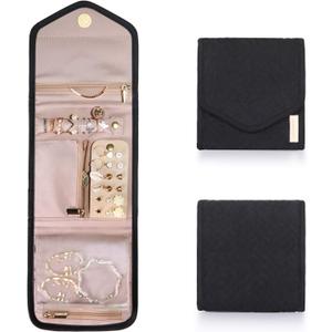 BAGSMART Travel Jewelry Organizer Case Foldable Jewelry Roll for Journey Rings, Necklaces, Earrings, Bracelets, Mini, Black