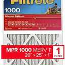 Filtrete 20x25x1-Inch AC Furnace Air Filter with 1000 MPR Rating for Micro Allergen Defense (White)