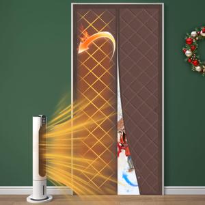 Magnetic Thermal Insulated Door Curtain, Fits 72'' x 80'' Doors(Curtain Size 74'' x 82''), Weatherproof Oxford with Cotton-Fill Insulation Door Cover for Winter, Keep Warm, Brown