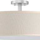 4 Light 20 Inch Semi Flush Mount Close to Ceiling Light Fixture,Off White Fabric Shade Brushed Nickel Finish for Bedroom,Living Room,Dining Room Hallway