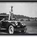Poster Master Vintage Golfer on Top of Antique Car Poster - Retro Sports Print - Classic Car Art - Golf Art - Gift for Men & Women - Funny Decor for Bedroom or Living Room - 8x10 UNFRAMED Wall Art