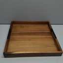 Large Square Ottoman Tray for Living Room and Coffee Table, Decorative Acacia Wood Serving Tray with Metal Handles for Breakfast in Bed, Dinner Food Kitchen TV (Natural, 17" x 17" x 2")
