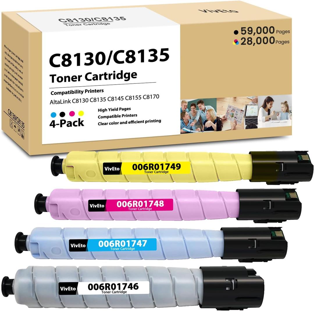 AltaLink C8130 C8135 Toner Cartridge with New Chip Replacement for Xerox 006R01746 006R01747 006R01748 006R01749 for AltaLink C8130 C8135 C8145 C8155 C8170 Printers Ink, 4-Pack C8145 Toner Supplies