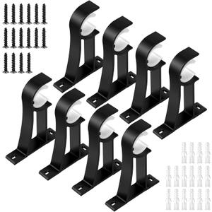 KOLAKO 8 Pack Curtain Rod Bracket, 1 Inch Heavy Duty Curtain Rod Holder Black Drapery Single Rods Brackets Hooks for Wall