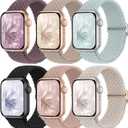 6 Pack Braided Stretchy Bands Compatible with Apple Watch Band 38mm 40mm 41mm 42mm 44mm 45mm 46mm 49mm Women Men, Adjustable Nylon Solo Loop Elastic Straps for iWatch Series 11 10 9 8 7 6 5 4 SE Ultra (Black/Starlight/Milk Tea/Succulent/Nude Pink/Smoke Violet)