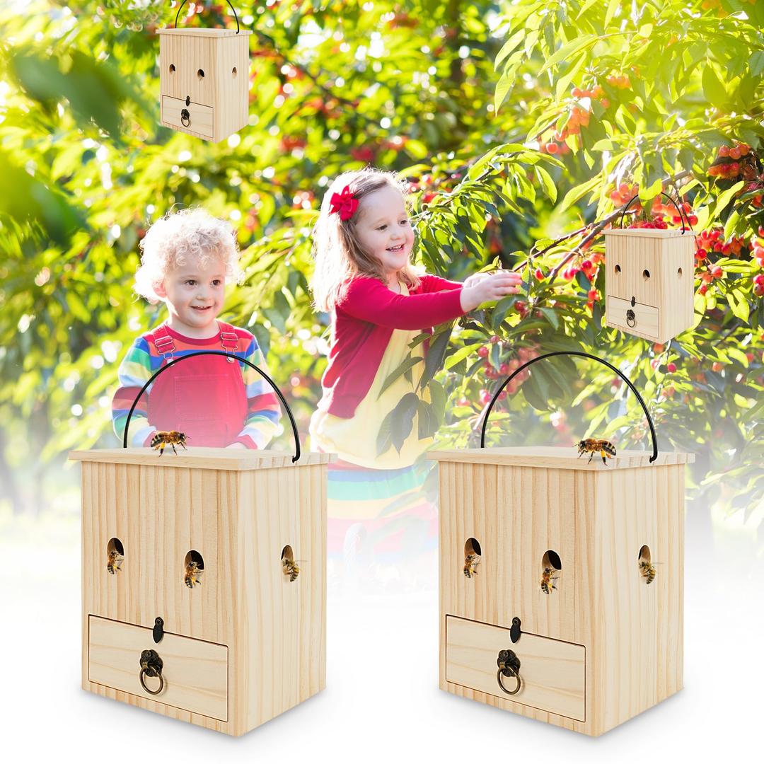 Carpenter Bee Traps for Outside 2PACK– Durable, Weather-Resistant, Eco-Friendly Wooden Wasp Trap for Outdoor Use