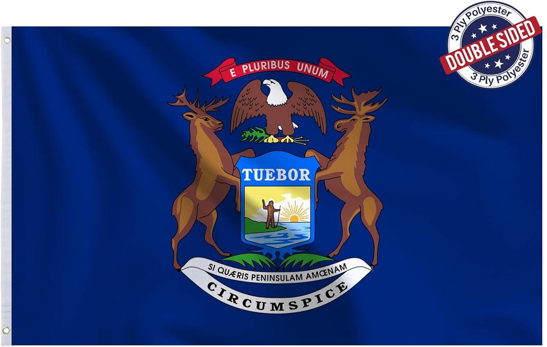 Bradford Michigan State Flag 3x5 feet Outdoor, 3 Ply Polyester Michigan Flags Double Sided, Heavy Duty MI State of Michigan Flags with 2 Brass Grommets