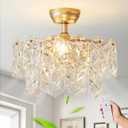 20inch Gold Crystal Fandelier Ceiling Fan with Light, Crystal Caged Fandelier Ceiling Fan with Light and Remote, Caged Mid Century with 6 Speeds for Bedroom, Living Room, Nursery