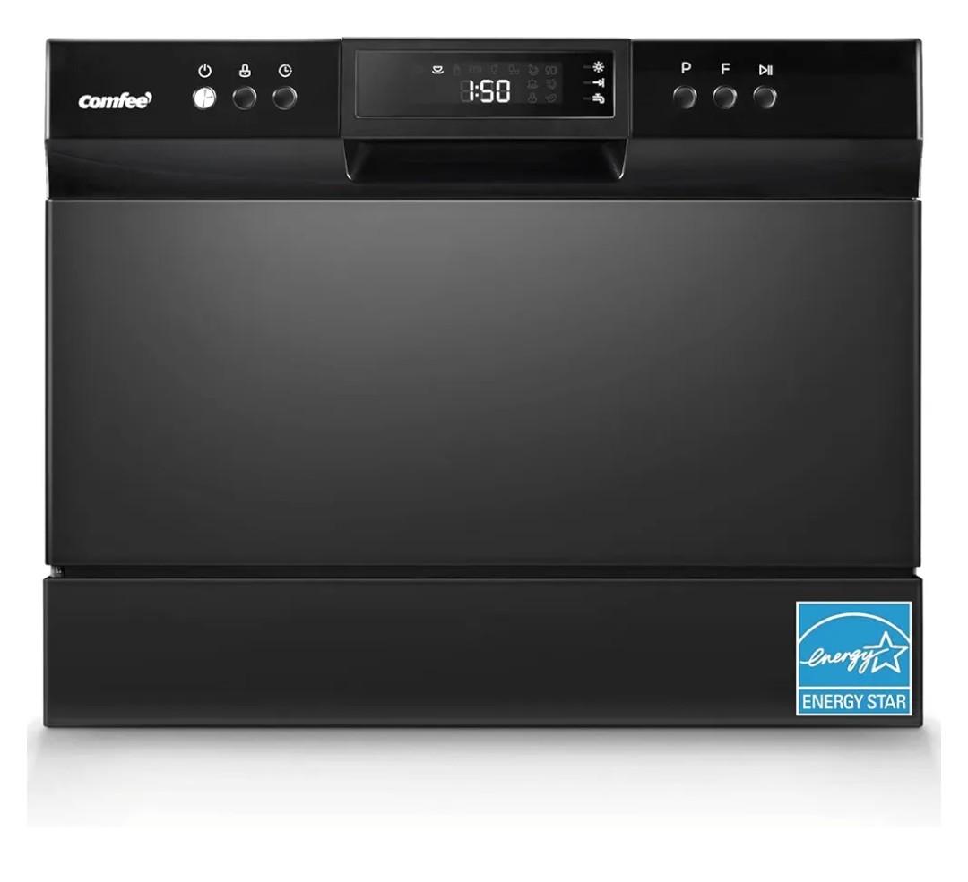 COMFEE’ Countertop Dishwasher, Energy Star Portable Dishwasher, 6 Place Settings, Mini Dishwasher with 8 Washing Programs, Speed, Baby-Care, ECO& Glass, Black