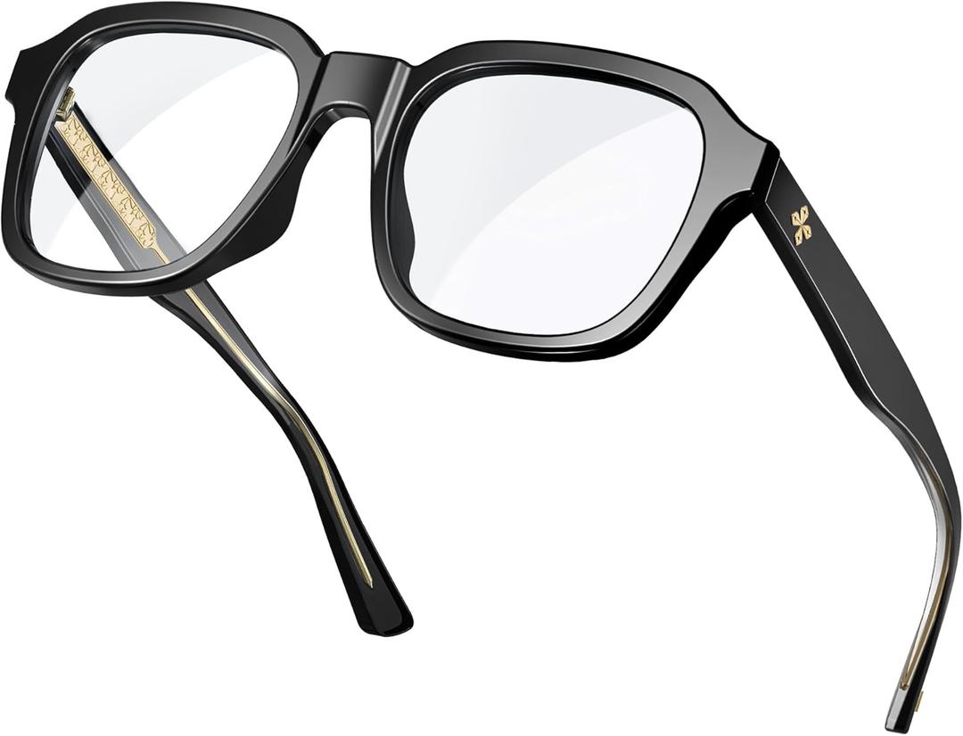 VISOONE Oversized Square Blue Light Blocking Glasses Fashion Computer Eyewear for Women and Men BENNETT (Jet Black)