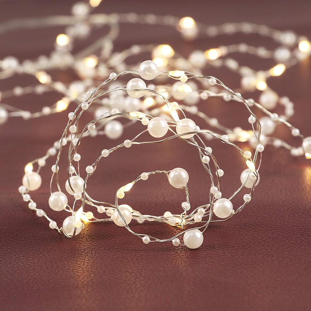 Rhytsing 36 LEDs White Pearl Glarand Battery Operated Fairy String Lights with Timer Function for Wedding Christmas Party Event Decoration, 14.7FT Rhytsing 36 LEDs White Pearl Glarand Battery Operated Fairy String Lights with Timer Function for Wedding Christmas Party Event Decoration, 14.7FT