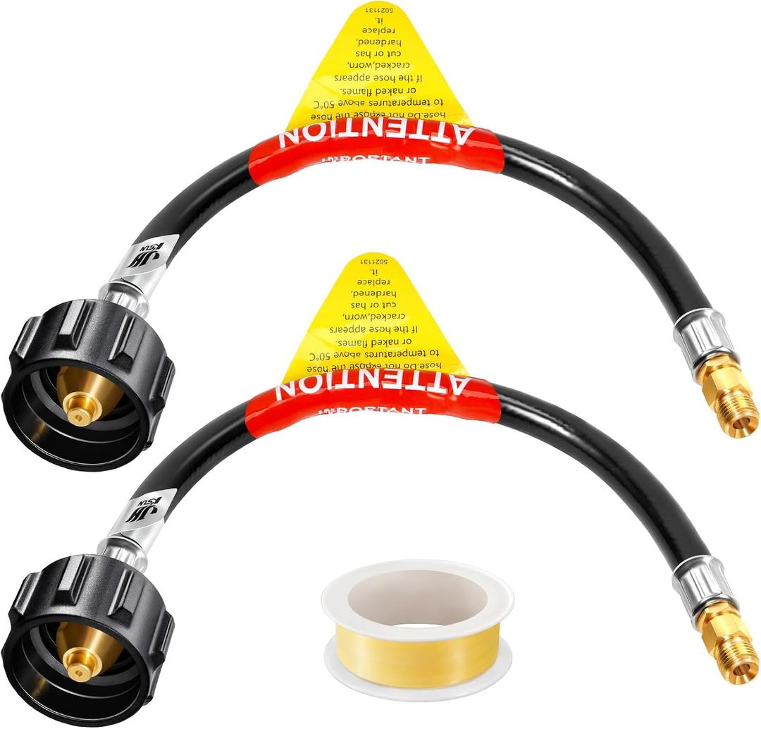 GasSaf 12 inch RV Propane Hose, 1/4" Inverted Camper Propane Hose Connect to 2-Stage Auto Changeover Regulator for RVs, Campers & Trailers (2 pcs)
