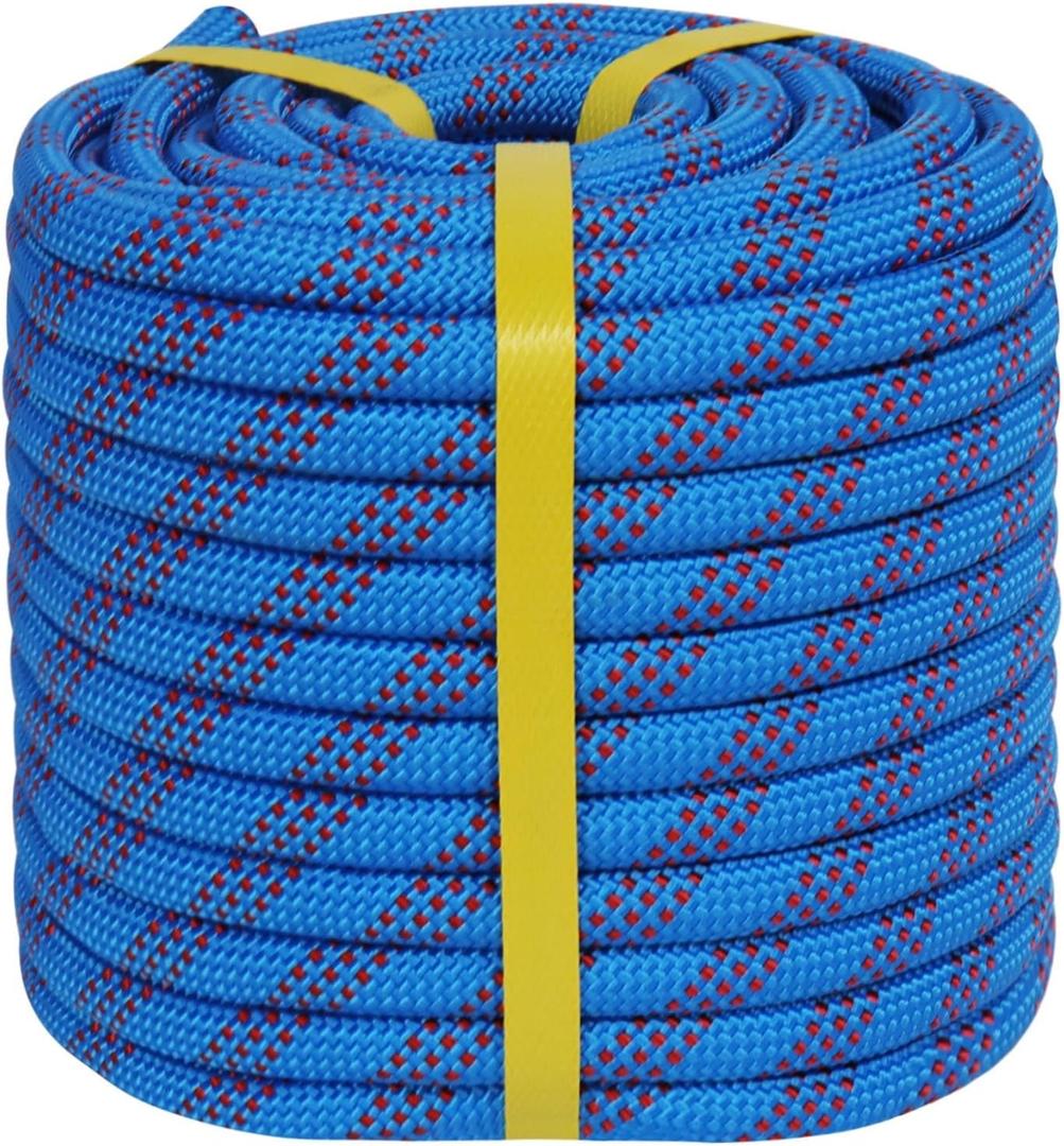Double Braided Arborist Rigging Rope (1/2 in x 150 ft) Strong Polyester Rope 48 Strands for Tree Work Climbing Pulling Swing Sailing, Blue/Red