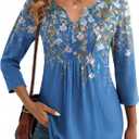 Zeagoo Womens 3/4 Length Sleeve Tops V Neck Dressy Casual T Shirts Pleated Business Work Blouses Basic Tees, Size: XL