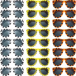 Flutesan Pack of 24 Animal Print Sunglasses Jungle Sunglasses Zoo Animal Glasses Safari Kids Party Favor Wild Girl Boy Eyewear, Tiger, Zebra, Cheetah Glass for Birthday Summer Beach Theme Party