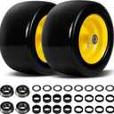 11x6.00-5 Flat Free Lawn Mower Tire Wheels; 2 Packs Smooth Tread Puncture-proof Tire for Lawnmowers, Replacement 3/4" & 4 Pcs 5/8" Bearing with 24 Spacers for Zero Turn Mowers 、Garden Tractors Carts