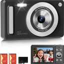Digital Camera, FHD 1080P Point and Shoot Camera with 32GB SD Card, 2 Batteries, 16X Zoom, Anti Shake, Compact Small Design for Kids Teens Students Girls Boys (Black)