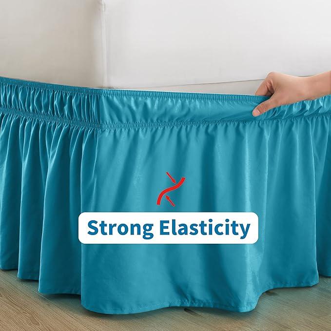 Entisn Teal Adjustable Bed Skirt for Full & Queen Size Bed - with 14 Inch Tailored Drop, Wrap Around Bed Skirts with Adjustable Elastic Belt for Easy Fitting - Wrinkle & Fade Resistant, Blue