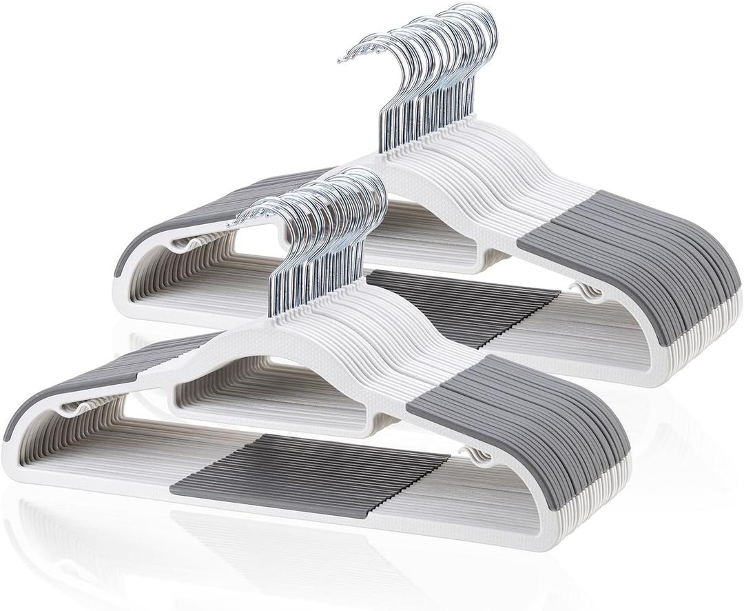 50-Pack Coat Hanger, Space Saving Plastic Clothes Hanger, White