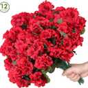 12 Pcs Artificial Flowers for Outdoors, Faux Silk Geraniums Flowers UV Resistant Fake Flowers Outdoor Plants for Front Porch Yard Patio Garden Home Decor (12, Red)