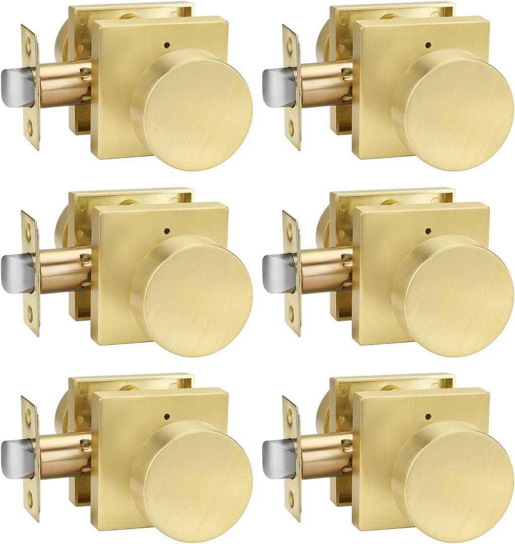 Goldenwarm Privacy Gold Interior Door Knobs, Zinc-Alloy Heavy Duty Interior Door Knobs Bedroom, Contemporary Brass Door Knob Privacy, Brushed Gold Door Knob Interior for Bathroom (6 Pack)