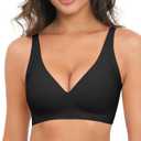 Deep V Bras for Women No Underwire Wireless Push Up Bra Seamless Plunge Bralette Comfort Supportive Full Coverage (X-Large, Black)