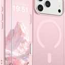 SUPFINE Magnetic for iPhone 17 Pro Case with Screen Protector (Compatible with MagSafe)(Military Grade Drop Protection) Translucent Matte Shockproof with Anti-Fingerprint Phone Cover,Light Pink