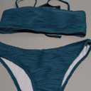 ZAFUL Women Strapless Textured Bandeau Bikini 2 Piece Swimwear Cheeky Solid Lace up Bathing Suits (Small, 1-malachite Green)