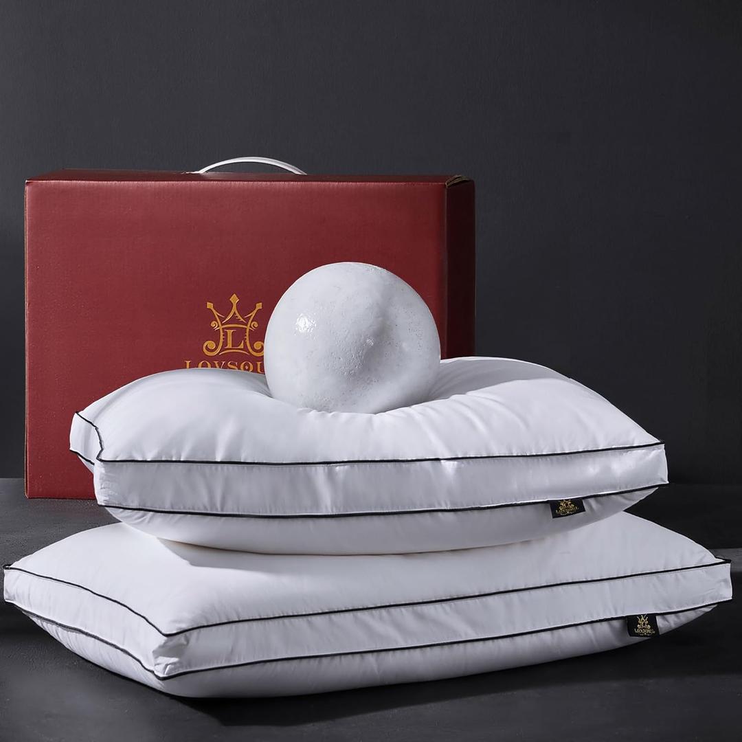L LOVSOUL Goose Feather Down Pillow Queen Size of 2, Ultra Soft 100% Organic Cotton Fabric, 700TC,800 Fill Power, Luxury Hotel Collection Bed Gusseted Pillows for Back, Stomach or Side Sleepers (White)