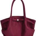 Makukke Faux Suede Tote Bag for Women, Hobo Handbag Women Vintage Shoulder Bag Purse for Work Office Travel (Red-medium-suede)