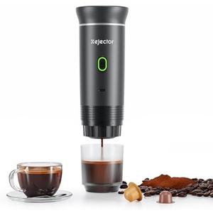 kejector Portable Coffee Maker Espresso Machine for Travel Nano Car Coffee Maker Compatible with Ground Coffee & NS Capsule for RV, Hiking Camping Office, Travel Espresso Maker Electric Gray