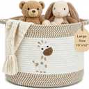 Baby Laundry Basket for Nursery, Large 15”x12” Baby Storage Baskets, Cotton Rope Kids Hamper Soft Foldable Bin with Cute Embroidered Animal Designs for Home Toys Organize