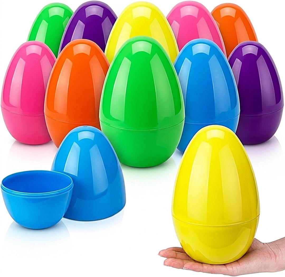 12 Pcs 7.87" Large Easter Eggs Plastic Fillable, Colorful Jumbo Easter Eggs for Easter Themed Hunt Basket Stuffers Fillers Filling Treats Party Favor Classroom Prize Supplies