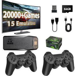 Retro Gaming Console Classic M8 64G Wireless Game Stick, 20000+ Games, 4K HDMI Output Plug & Play Handheld Game Console with 2.4G Wireless Controller Gamepad, Gifts for Kids Adult