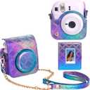 WOGOZAN Mini 12 Protective Case for Fujifilm Instax Mini 12 Instant Case, Mini 12/11 PU Leather Camera Case with 64 Pocket Mini Photo Album, Metal Chain Shoulder Strap (No Camera) - Pearl Blue Purple