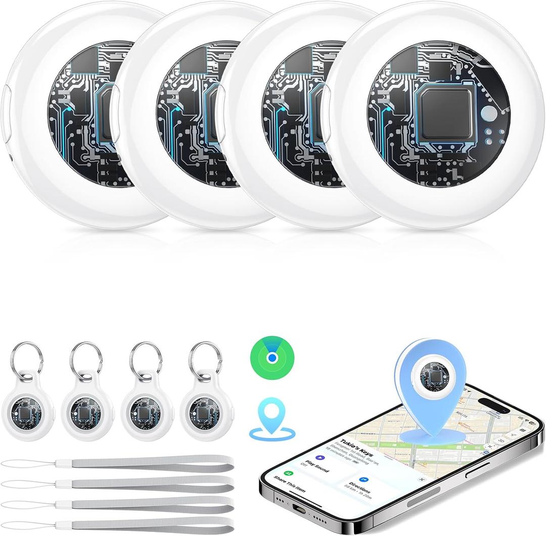 2026 New [Apple MFi Certified] (iOS Only) Tracker Tags-4 Pack, Tukio Bluetooth 5.3 GPS Tracker for Apple Find My, Replaceable Battery, 100dB Key Finder and Item Locator for Car, Keys, Luggage, White