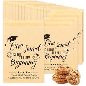 DECYOOL 80Pcs Class of 2025 Graduation Cookie Bags Self-Adhesive Cookie Treat Bag One Smart Paper Bags Kraft Grad Snack Goodie Bag for Graduation Party Supplies