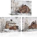 Visual Art Decor Rustic Farmhouse Wall Decor Country Wall Art Barn Pictures Framed Artwork for Living Room Bedroom Wall Decor 3 Piece (Rustic Brown, 16x24inchx3 Pieces)