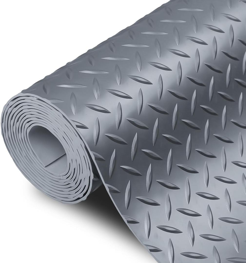 SEAL 4 x 6 Ft Premium Garage Floor Mat, Solid 2.8mm Thick Gray Commercial Grade Heavy Duty Parking Mat for Garage Floor, Golf Cart Parking, Water/Stain Resistant Floor Runner (Embossed Diamond Plate)