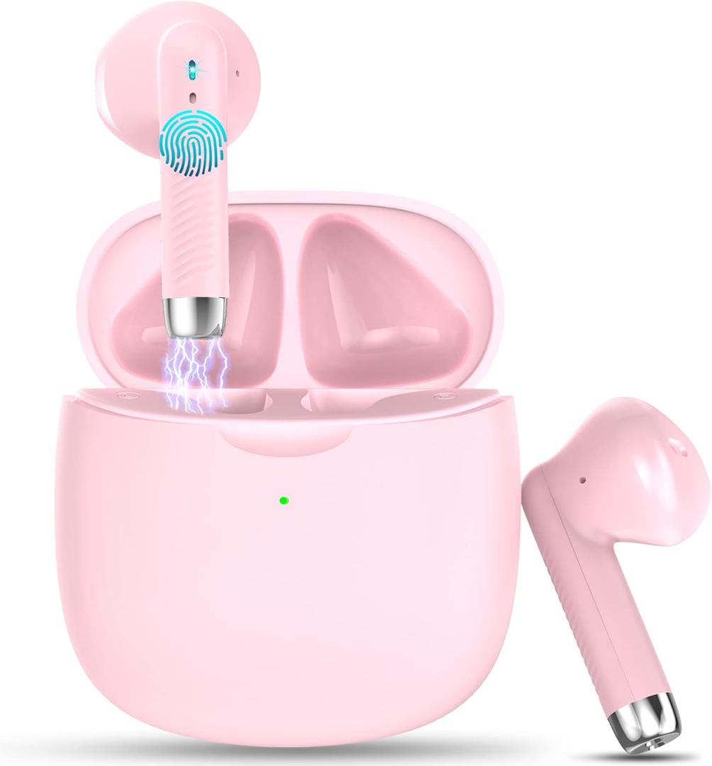 Wireless Earbuds, Bluetooth 5.4 Headphones in Ear with Noise Cancelling Mic, Bluetooth Earbuds Stereo Bass, IP7 Waterproof Sports Earphones, 32H Playtime USB C Charging Ear Buds Pink for Android iOS